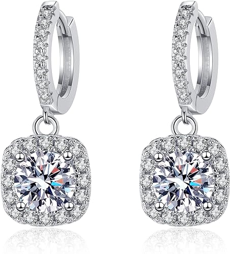 1 Carat Drop Earrings Inlaid Round Cut Moissanite